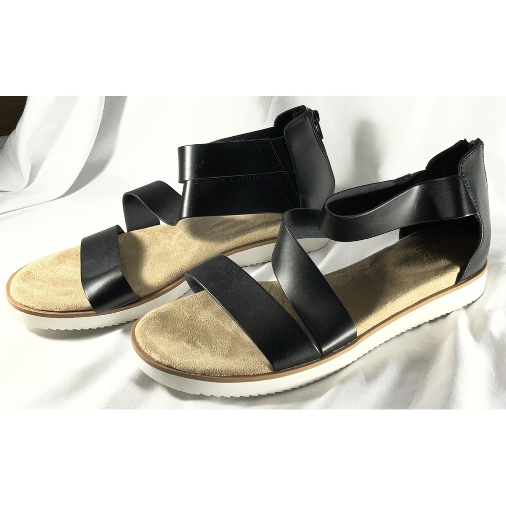 Time And Tru Strappy Flat Sandal Black Zip Casual Synthetic Women's Size 11